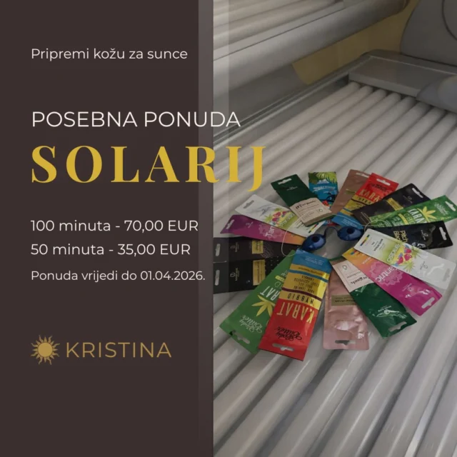 Stigli su topliji dani – 𝐩𝐫𝐢𝐩𝐫𝐞𝐦𝐢𝐭𝐞 𝐬𝐯𝐨𝐣𝐮 𝐤𝐨ž𝐮 𝐳𝐚 𝐬𝐮𝐧𝐜𝐞!
Za vas smo pripremili 𝐩𝐨𝐬𝐞𝐛𝐧𝐮 𝐩𝐨𝐧𝐮𝐝𝐮 𝐳𝐚 𝐬𝐨𝐥𝐚𝐫𝐢𝐣 ✨
💛 100 minuta – 70 €
💛 50 minuta – 35 €
⏰ 𝐏𝐨𝐧𝐮𝐝𝐚 𝐯𝐫𝐢𝐣𝐞𝐝𝐢 𝐳𝐚 𝐮𝐩𝐥𝐚𝐭𝐞 𝐢𝐳𝐯𝐫š𝐞𝐧𝐞 𝐝𝐨 𝟎𝟑.𝟎𝟒.𝟐𝟎𝟐𝟔.
I ne zaboravite – stigle su 𝐧𝐨𝐯𝐞 𝐤𝐫𝐞𝐦𝐞 𝐳𝐚 𝐬𝐨𝐥𝐚𝐫𝐢𝐣 za još ljepši i dugotrajniji rezultat!
Opustite se, uživajte u svom savršenom tenu i prepustite se trenutku samo za sebe.
📩 Za 𝐮𝐩𝐢𝐭𝐞 𝐢 𝐧𝐚𝐫𝐮𝐝ž𝐛𝐞  pošaljite nam poruku u inbox ili nas nazovite 040 311 785.#solarijkristina #solarijcakovec #posebnaponudasolarij #kozmetičkisalonkristina #pripremakožezasunce #pripremakožezaljeto #brončaniten